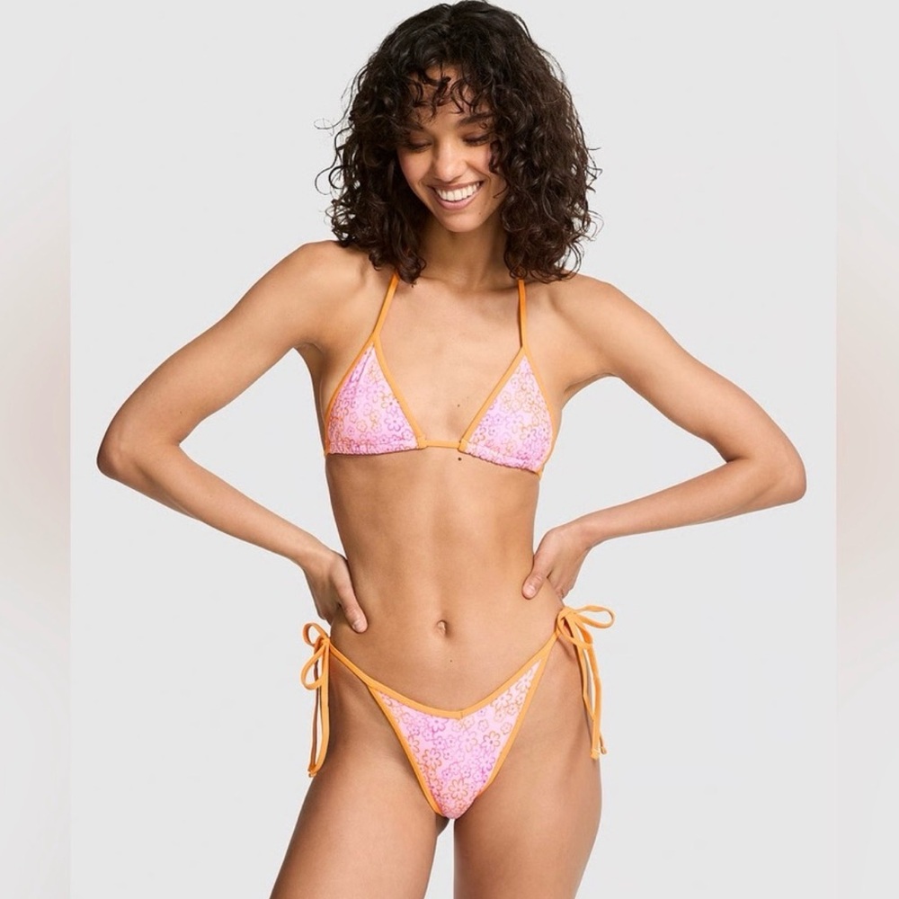 Frankies Bikinis Victoria's Secret PINK Pink and Orange Neon Floral TOP